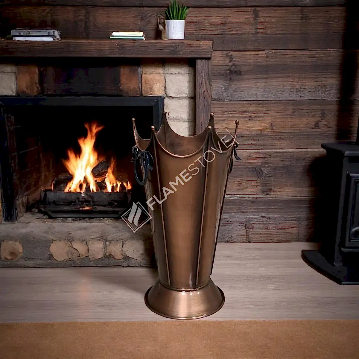 Paslanmaz Bakır Odunluk, Şık ve Dayanıklı Şömine Odun Kovası, İç/Dış Mekan