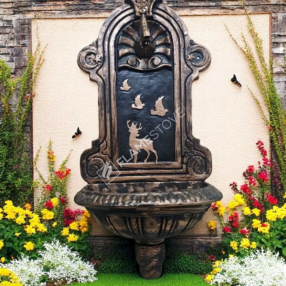 Flame Stove FS-902 Bakır Desenli Alüminyum Bahçe Çeşmesi Dış Mekan Su Kaynağı