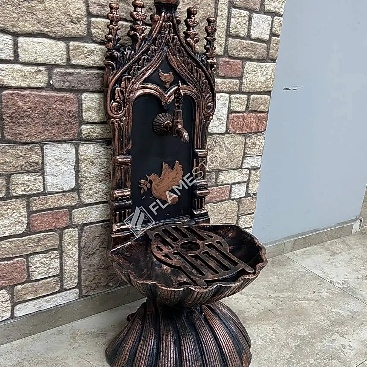 Zarif Kuş Motifli Flame Stove FS-904 Bakır Midye Alüminyum Bahçe Çeşmesi