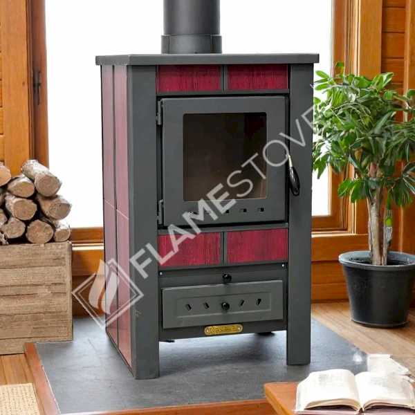 Flame Stove Çelik Yüksek Verimli Katı Yakıt Sobası, Ateş Tuğlalı, Schott Robax Camlı