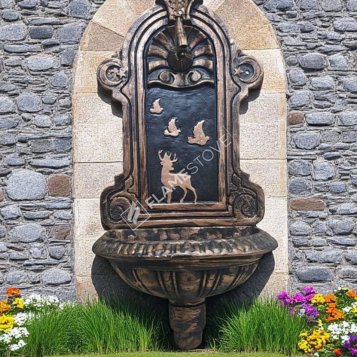 Flame Stove FS-902 Bakır Desenli Alüminyum Bahçe Çeşmesi Dış Mekan Su Kaynağı