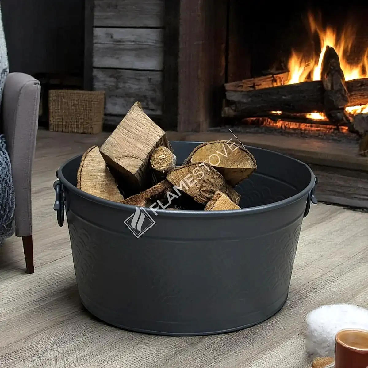 Flame Stove FS-1353 Mat Siyah Metal Odun Kovası Şömine Aksesuarı