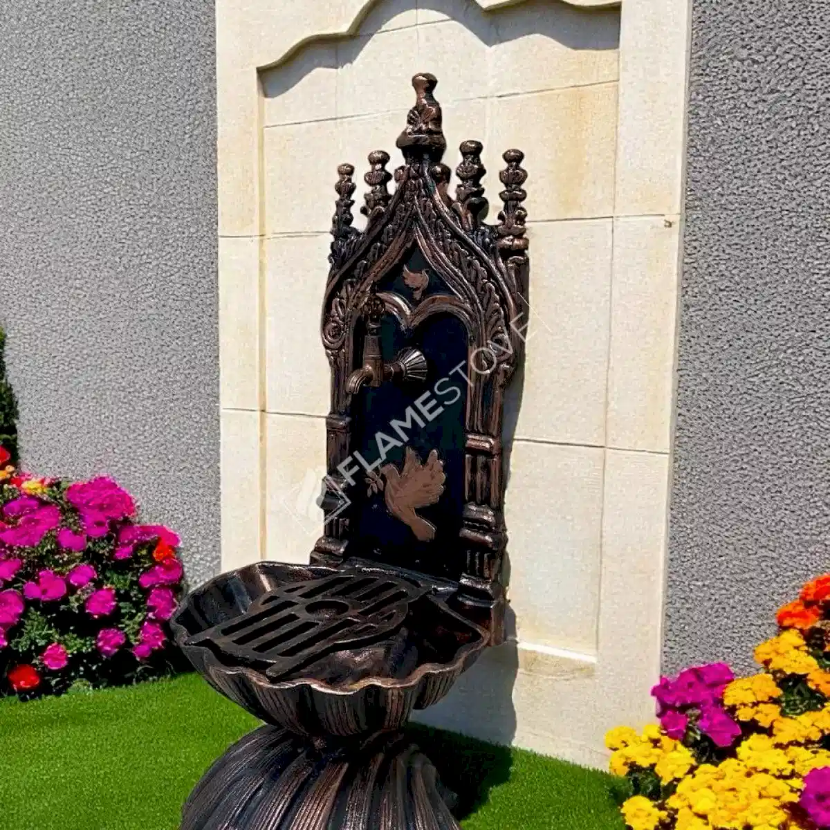 Zarif Kuş Motifli Flame Stove FS-904 Bakır Midye Alüminyum Bahçe Çeşmesi