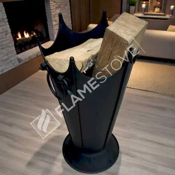 Mat Siyah Dayanıklı Metal Odunluk, Şık Şömine ve Soba Odun Depolama Aksesuarı