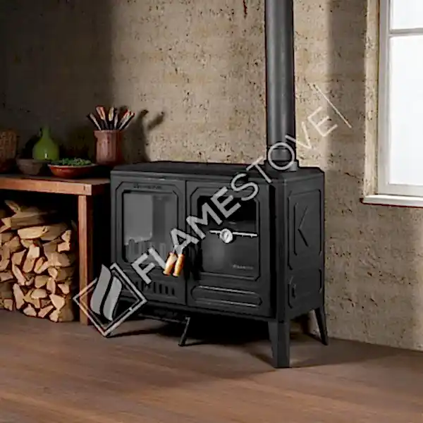 Troy Yatay Kuzineli Çift Fırınlı Döküm Soba | Yüksek Verimli Odun Kömür Sobası