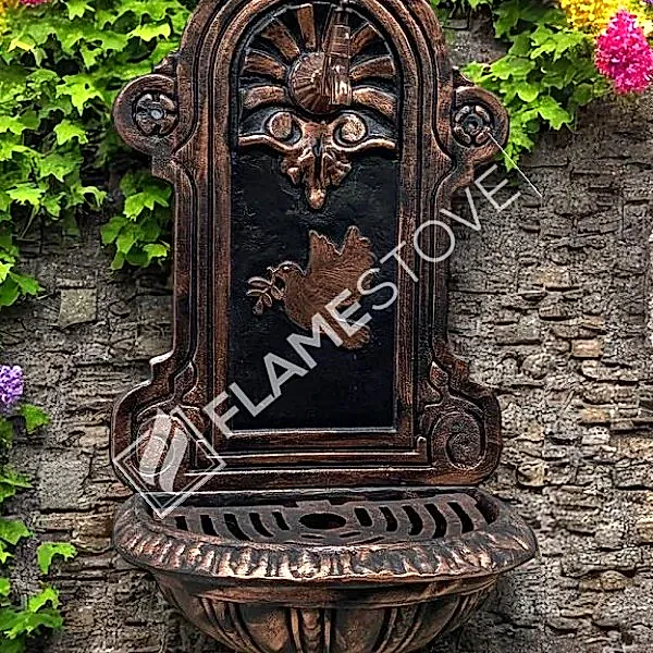 FlameStove FS-907 Bakır Midye Kuş Desenli Alüminyum Bahçe Çeşmesi, Tek Musluklu, Dayanıklı