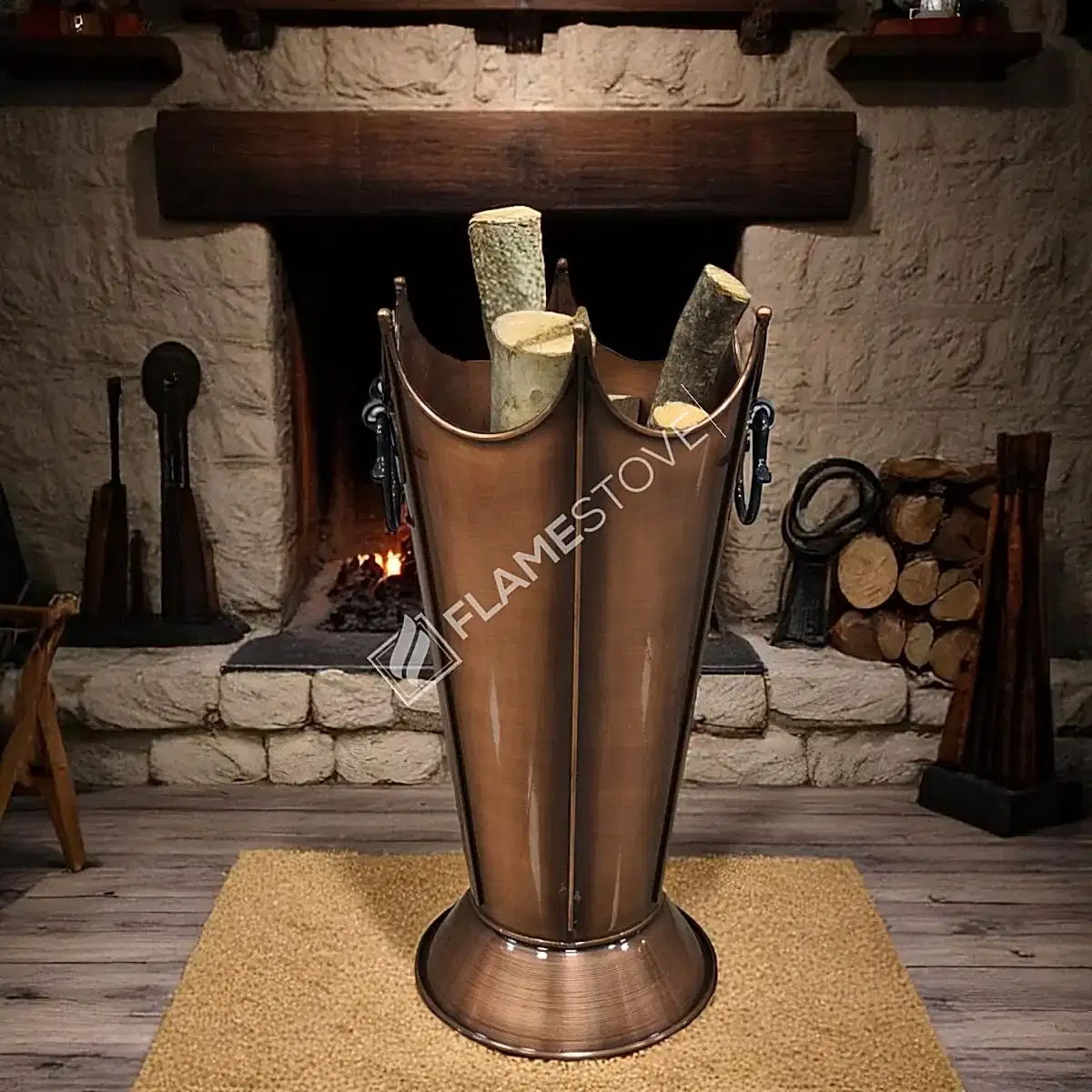 Paslanmaz Bakır Odunluk, Şık ve Dayanıklı Şömine Odun Kovası, İç/Dış Mekan