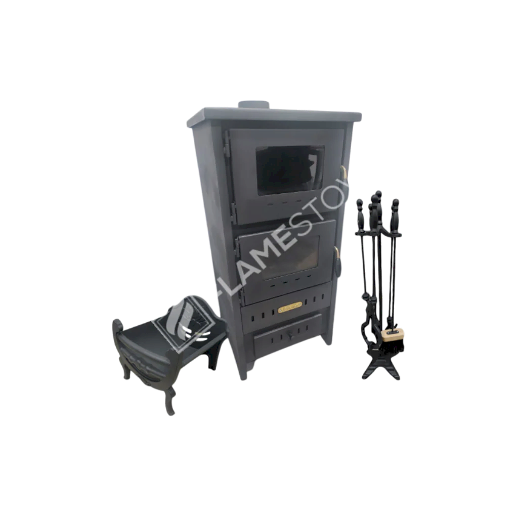 Çelik Dış Yüzey Ateş Tuğlalı Fırınlı Soba, Maşa ve Odunluk