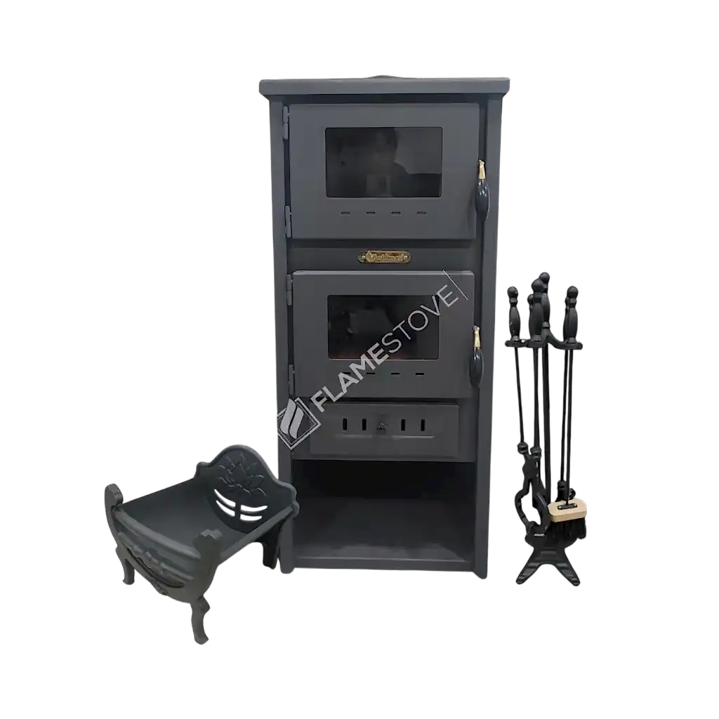 Üçlü Set Çelik Soba Ateş Tuğlalı Fırınlı Odunluklu Maşa Takımılı Set