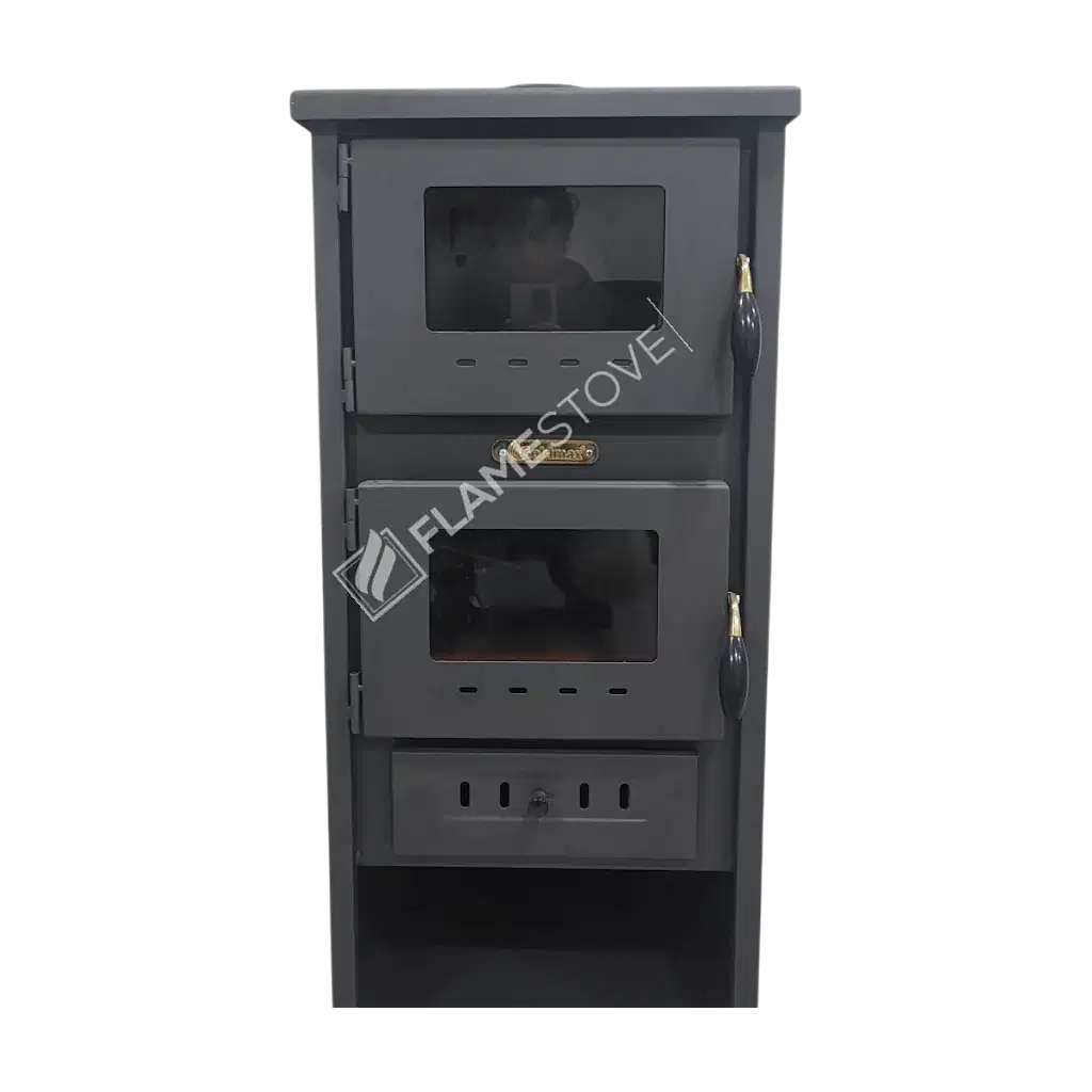 Flame Stove Yüksek Verimli Fırınlı Çelik Dış Yüzey Ateş Tuğlalı Soba Seti Maşa ve Odunluklu
